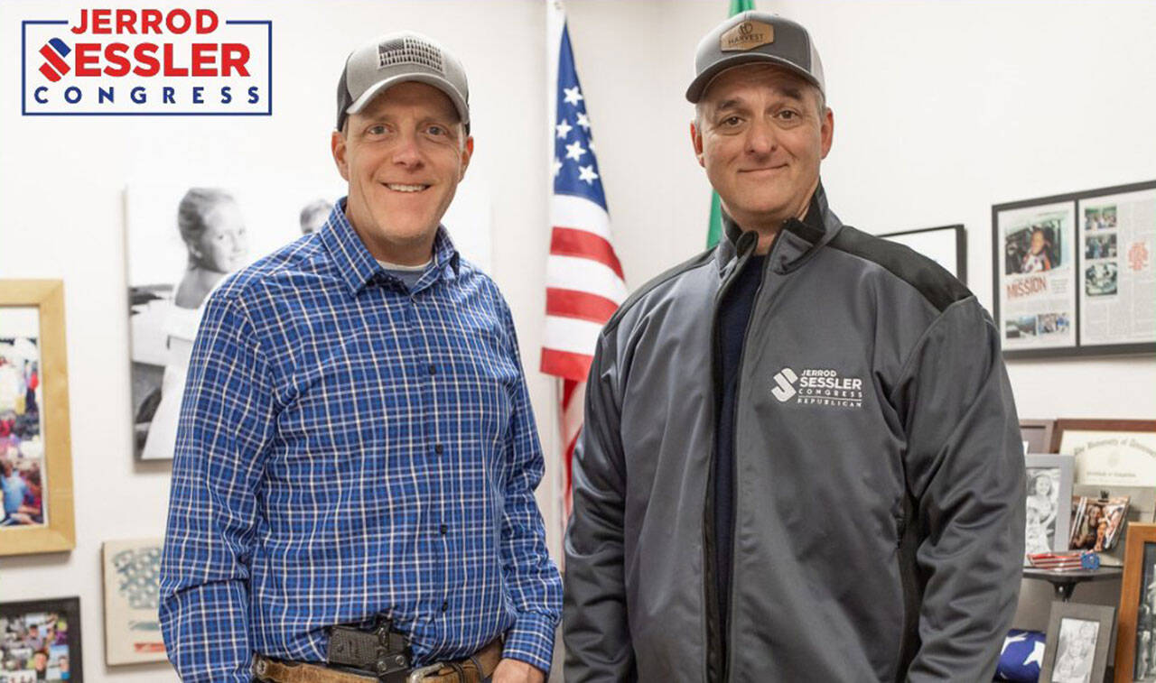 Robert LaMay (right) stands next to Jerrod Sessler (left) in Januray, after endorsing Sessler, who is running for the U.S. House in Washington’s 4th Congressional District. (Jerrod Sessler Republican for Congress campaign)