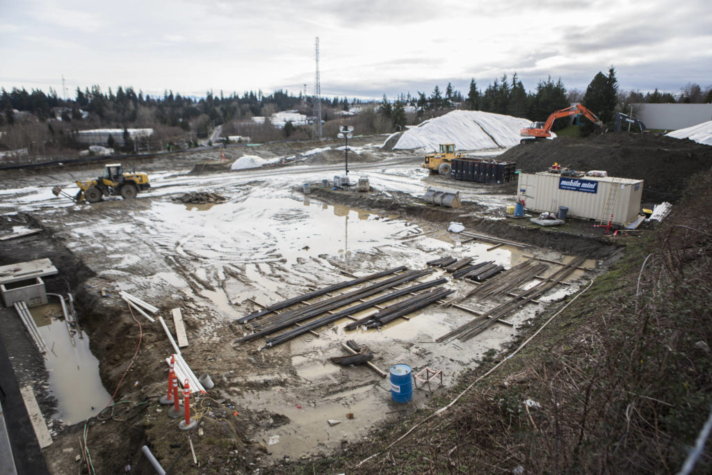 Construction of the Polaris fusion reactor building near the Helion Energy headquarters in Everett. (Olivia Vanni / The Herald) 
