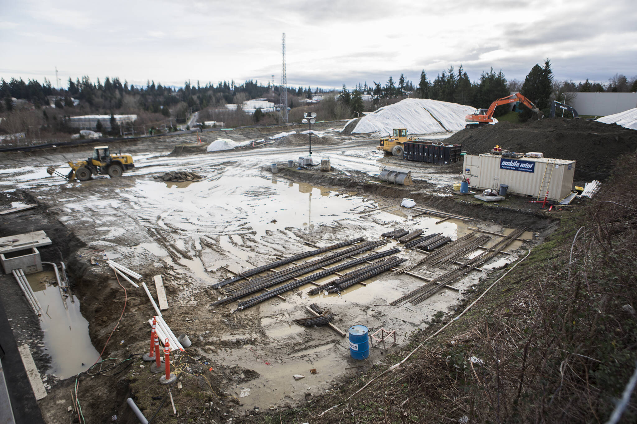 Construction of the Polaris fusion reactor building near the Helion Energy headquarters in Everett. (Olivia Vanni / The Herald)