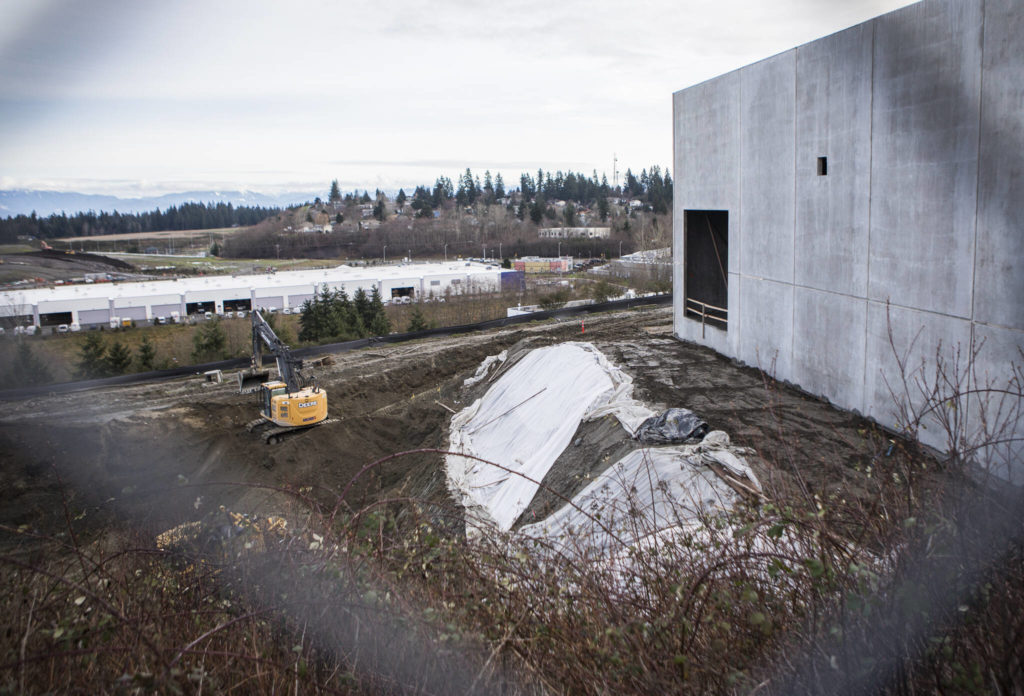 Construction of the Polaris fusion reactor building near the Helion Energy headquarters in Everett. (Olivia Vanni / The Herald)
