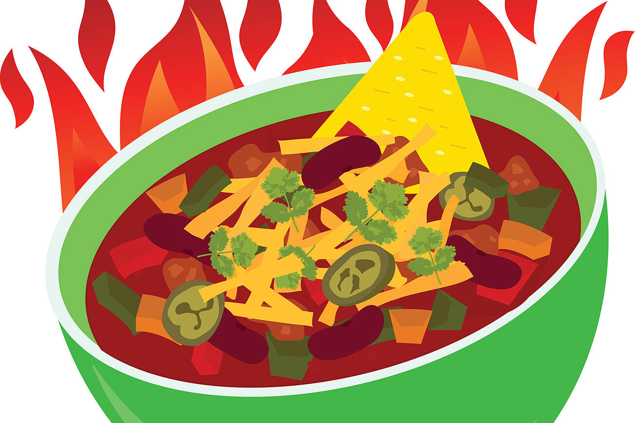 Delicous fire loaded chili con carne bowl cheese mexican  illustration vector cartoon