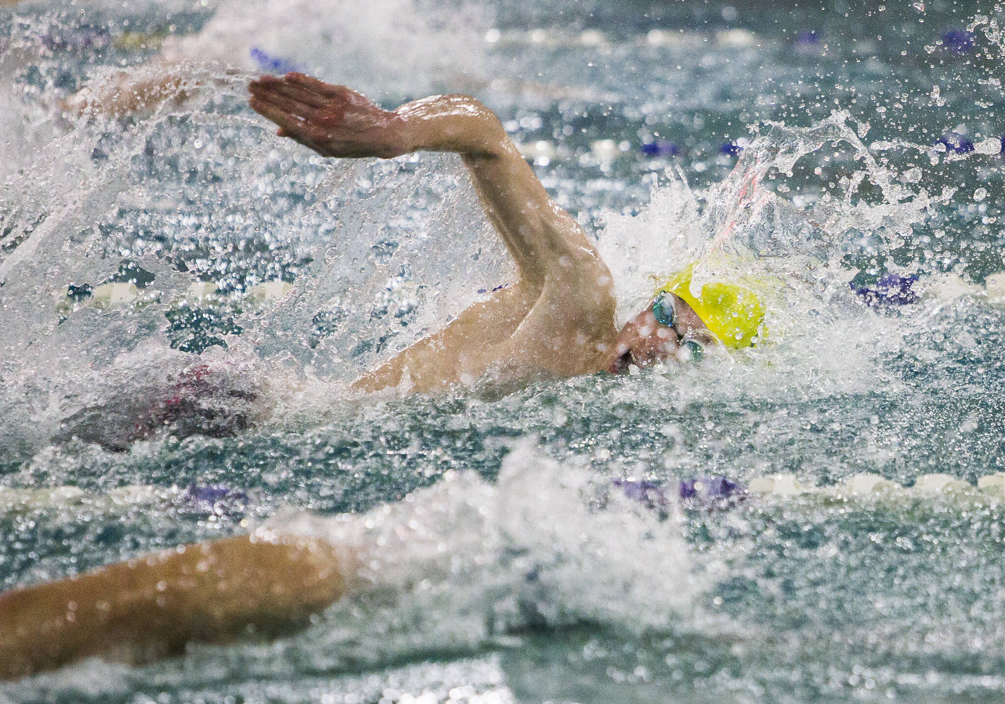 Shorecrestճ Sean Neils swims in the 100 Yard Freestyle during the 3A Boys Districts swim meet on Saturday, Feb. 12, 2022 in Snohomish, Wa. (Olivia Vanni / The Herald)