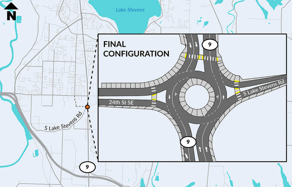 The Washington State Department is installing a roundabout at the intersection of Highway 9 and South Lake Stevens Road. (WSDOT)
