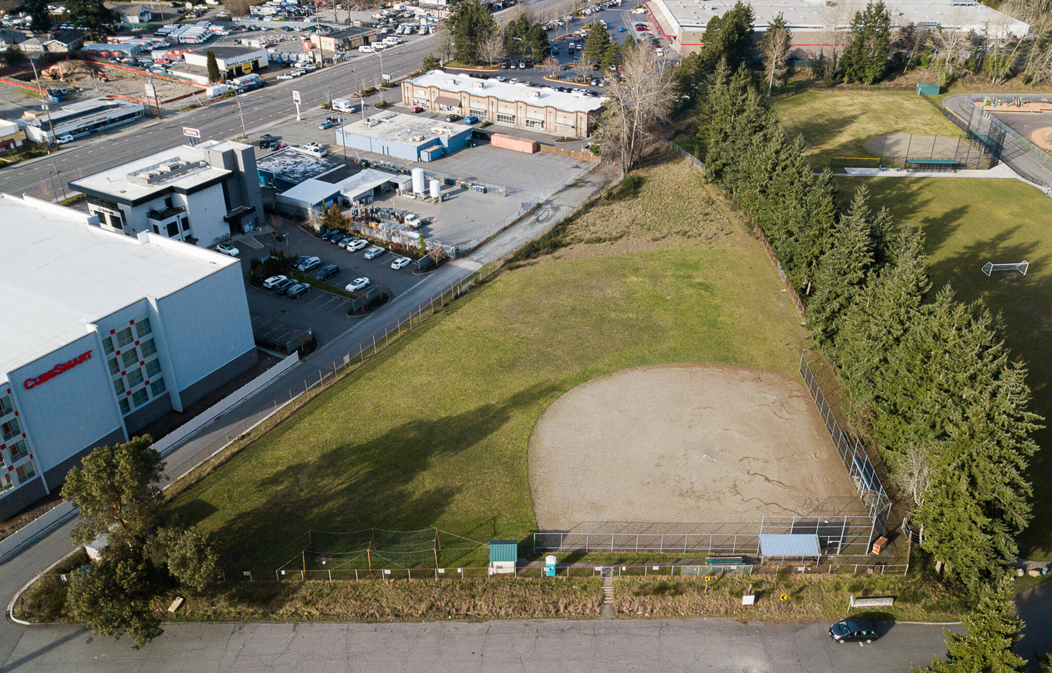 The Cedar Valley Ballfield in Lynnwood that will be leased by Housing Hope. (Olivia Vanni / The Herald)