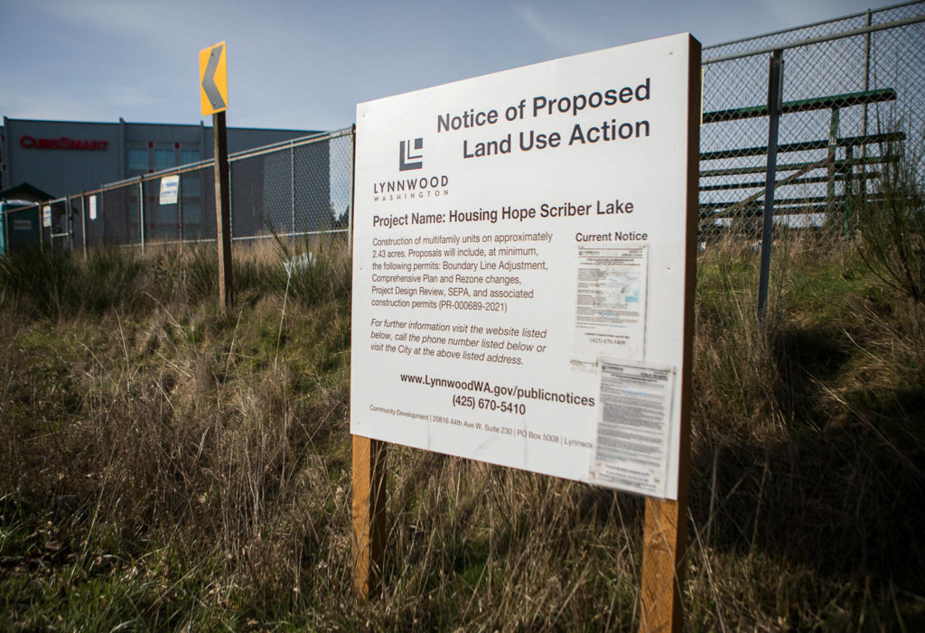 A sign of proposed land use at the Cedar Valley Ballfield in Lynnwood. (Olivia Vanni / The Herald) 
