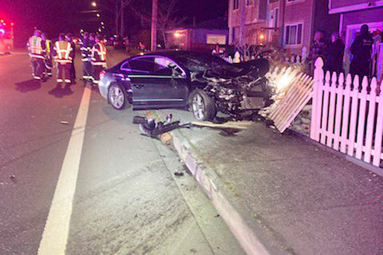 Two people were injured Tuesday night in a suspected DUI crash on 112th Street SW near Meridian Place W in Everett. (Everett Police Department)