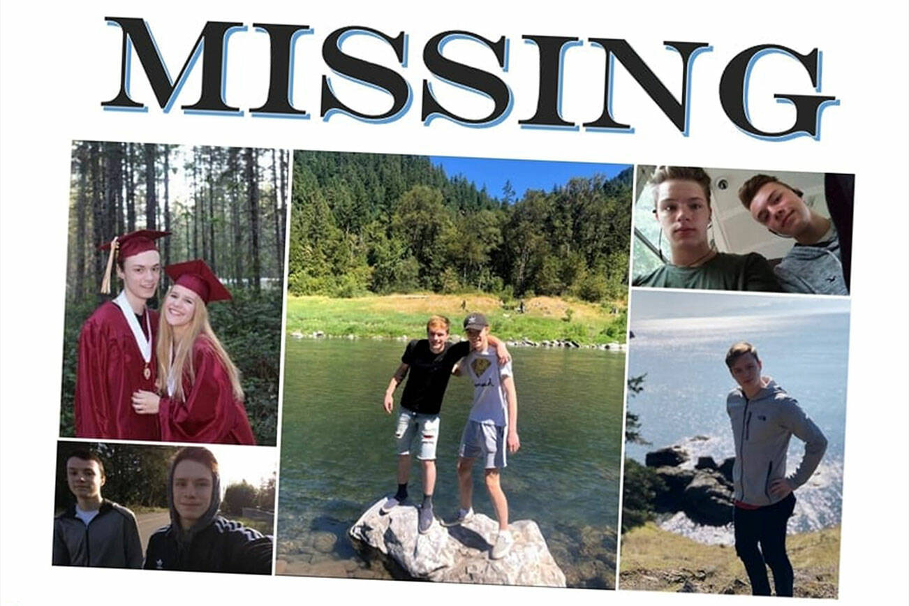 A poster created shortly after brothers Andrew Tennyson, 21, and Alexander Tennyson, 19, went missing at Lake Howard near Stanwood in January. 20220225