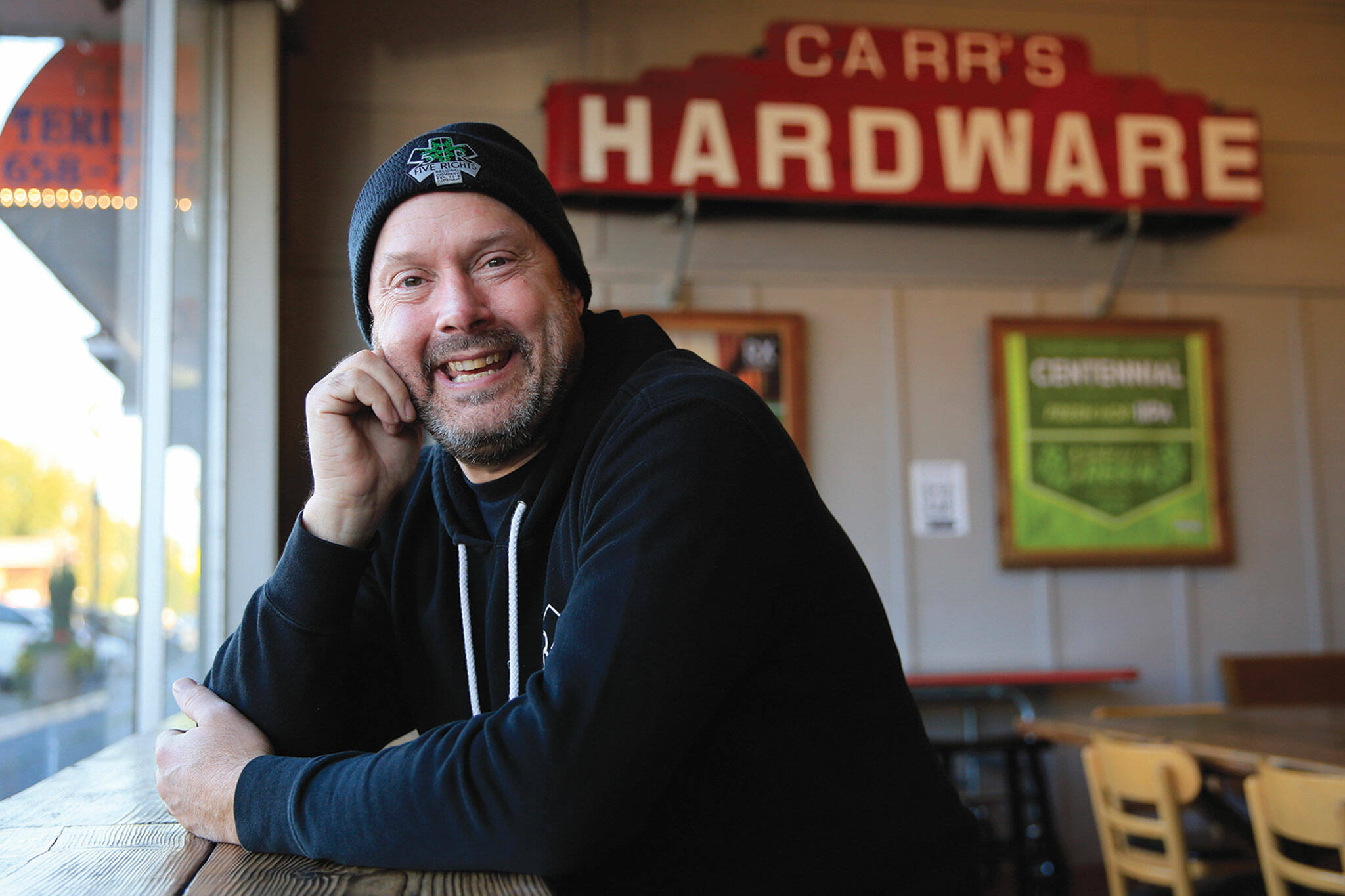 R.J. Whitlow, co-owner of 5 Rights Brewery in Marysville, recently expanded to the neighboring shop, formerly Carr’s Hardware. (Kevin Clark / The Herald)
