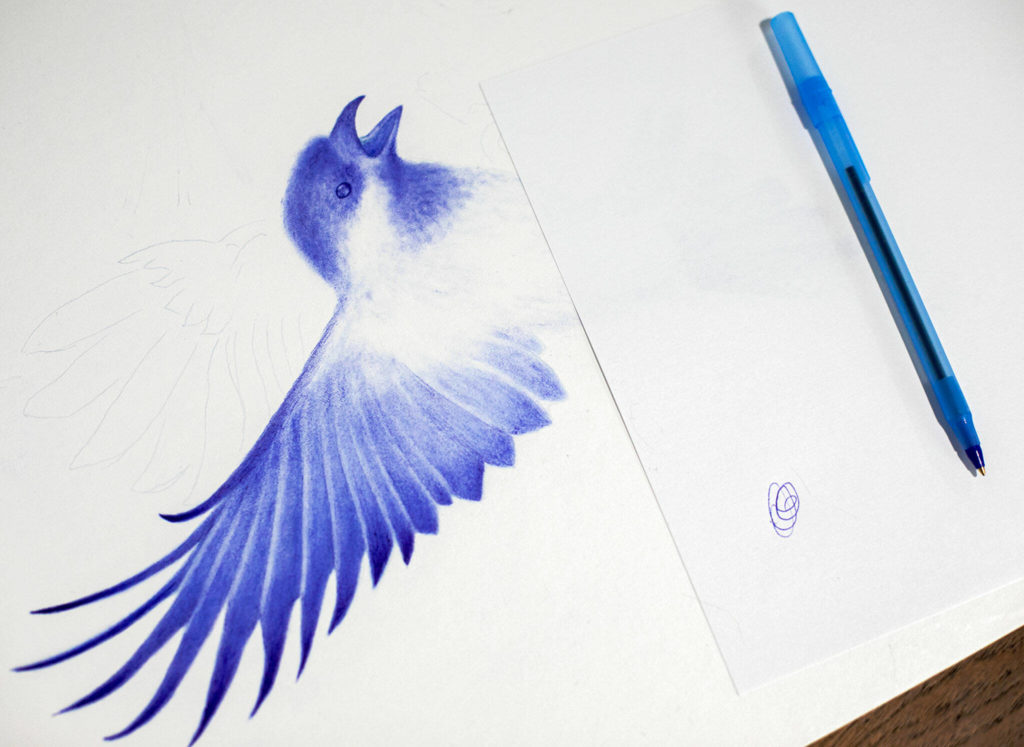 A work in progress of Gabriel Herrera’s artwork. (Ryan Berry / The Herald)
