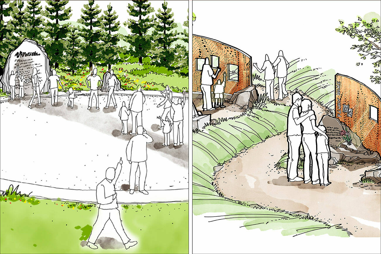 (Snohomish County Parks & Recreation) A concept design for 26 memorial panels that will honor individuals and family groups killed in the slide.