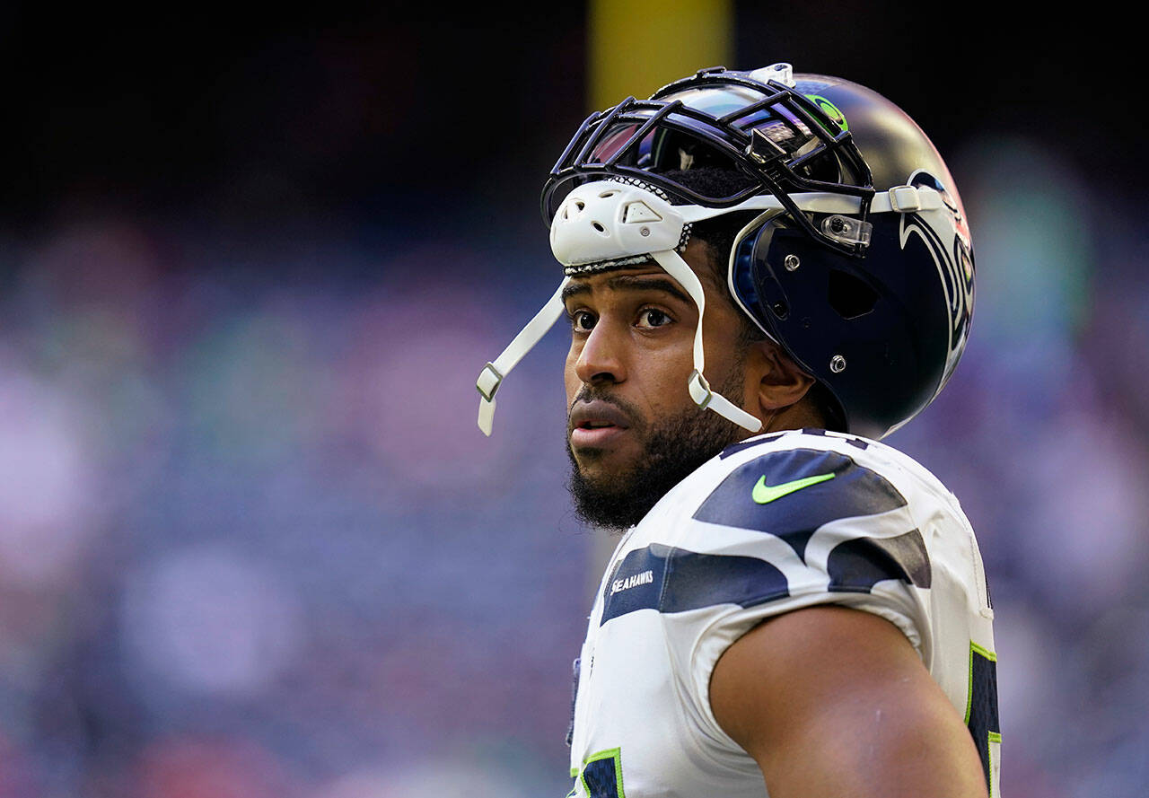 Bobby Wagner during a game against the Houston Texans on Dec. 12, 2021, in Houston. Wagner was released by the Seattle Seahawks on Wednesday. (AP Photo/Matt Patterson, File)