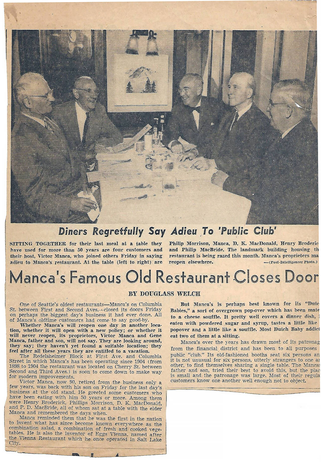 In a story about Manca’s Cafe closing in the 1950s, the Seattle Post-Intelligencer noted that “most Dutch Baby addicts could eat two at a sitting.” (Courtesy of Mark Manca)
