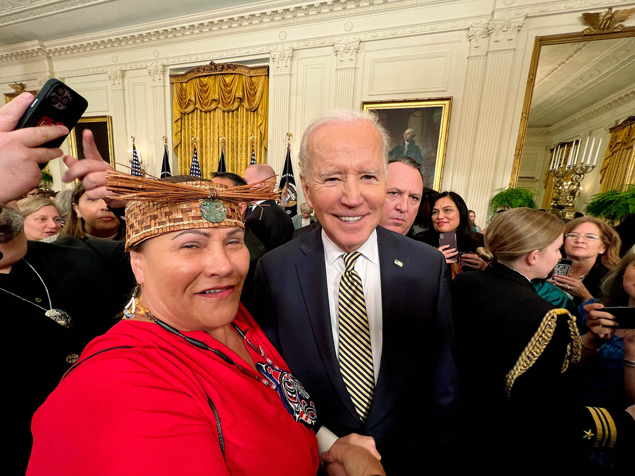 Tulalip Tribes Chairwoman Teri Gobin took this selfie with President Joe Biden after an event Wednesday at the White House to mark the reauthorization of the Violence Against Women Act.