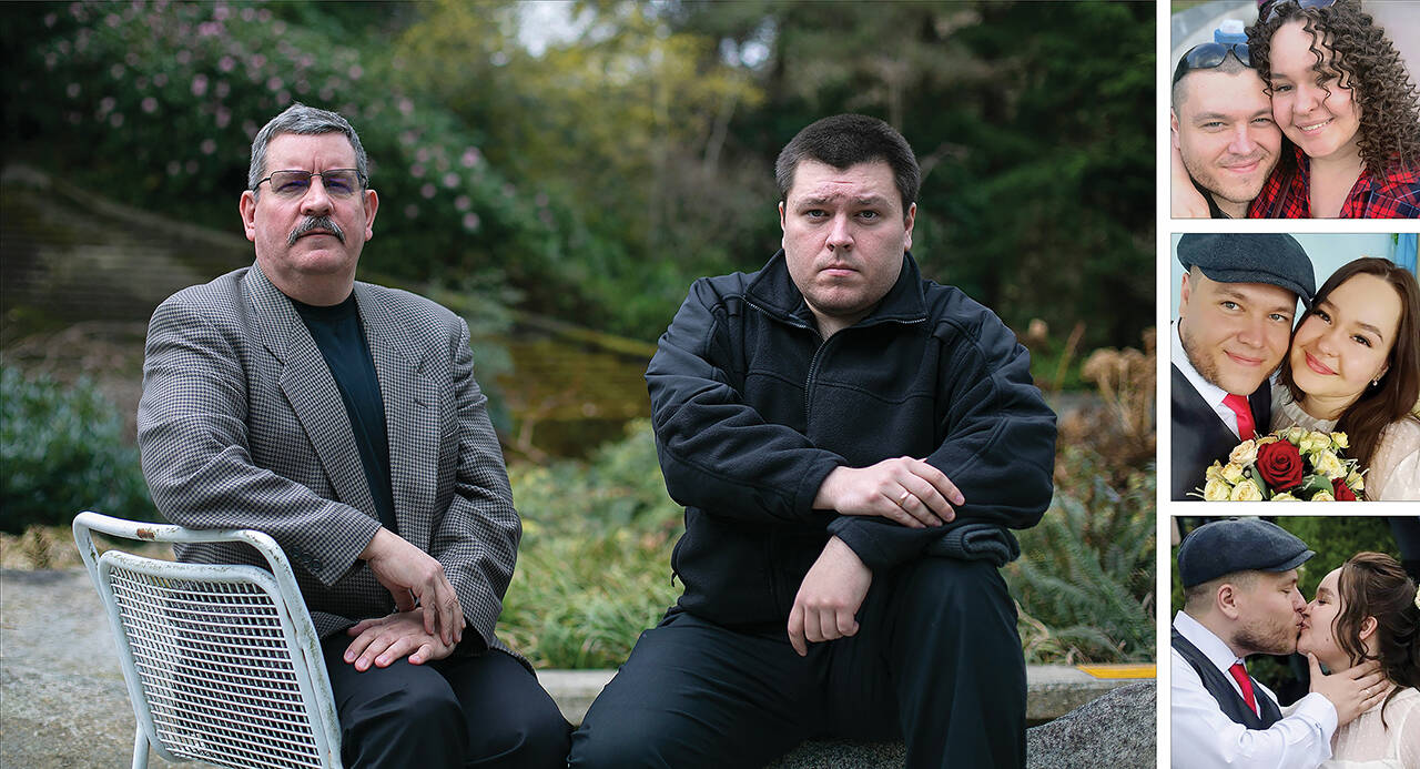 Gregory Lemke (left) and Davyd Klimov are working to bring Klimov’s wife, Natalia, to the U.S. from Ukraine. (Ryan Berry / The Herald)