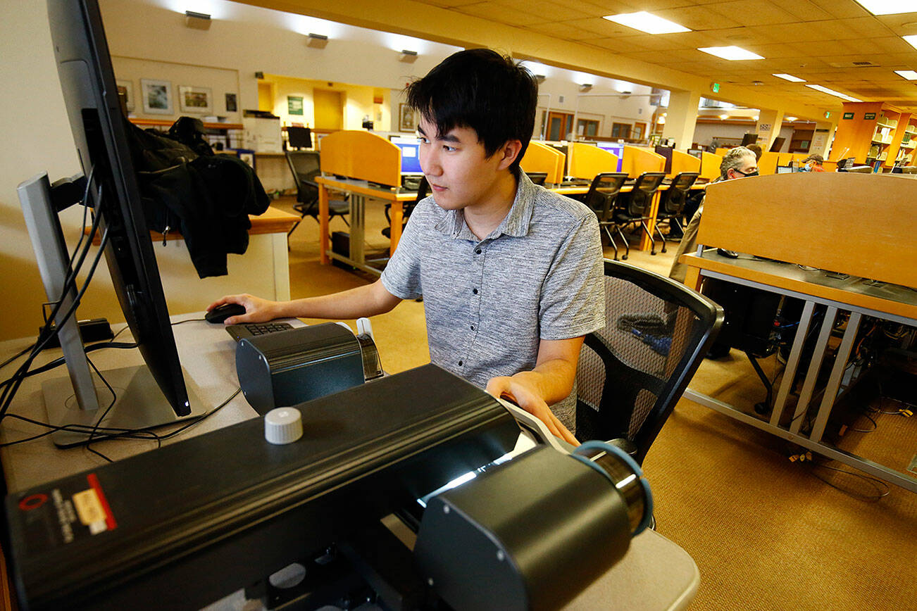 Bruce Englehardt of Marysville, a.k.a. "SounderBruce" is a major local Wikipedia editor and spends time researching local history at the Everett Public Library and Allen Library at the University of Washington. (Kevin Clark / The Herald)