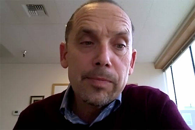 Snohomish Health District health officer Dr. Chris Spitters at a virtual meeting held Tuesday. (Snohomish County Health District)