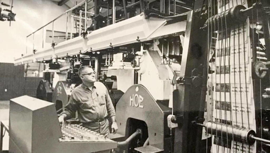 The Daily Herald’s old HOE press in Everett, date unknown. (Herald file) 
