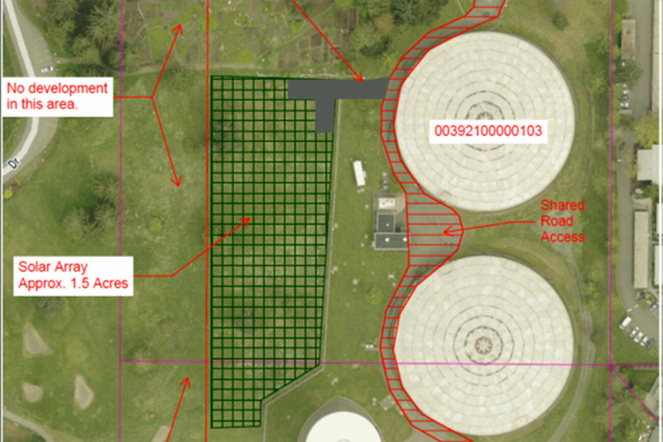 A site plan shows a new community solar array will be built on city property next to Walter E. Hall Park in south Everett. (Snohomish County PUD)