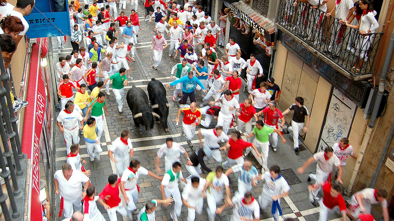 Running of the bulls, 131 seconds of mayhem on the streets of Pamplona, Spain.