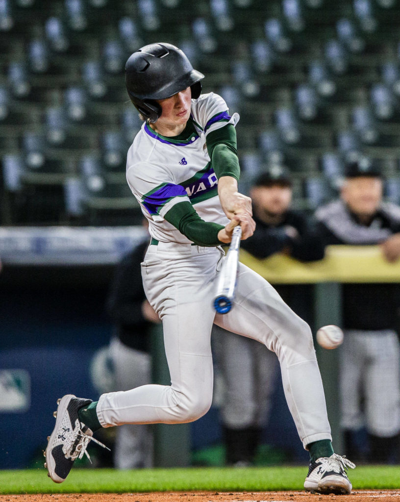 Lane Corsi during the game against Kentwood at T-Mobile Park on Friday, April 8, 2022 in Seattle, Washington. (Olivia Vanni / The Herald)
