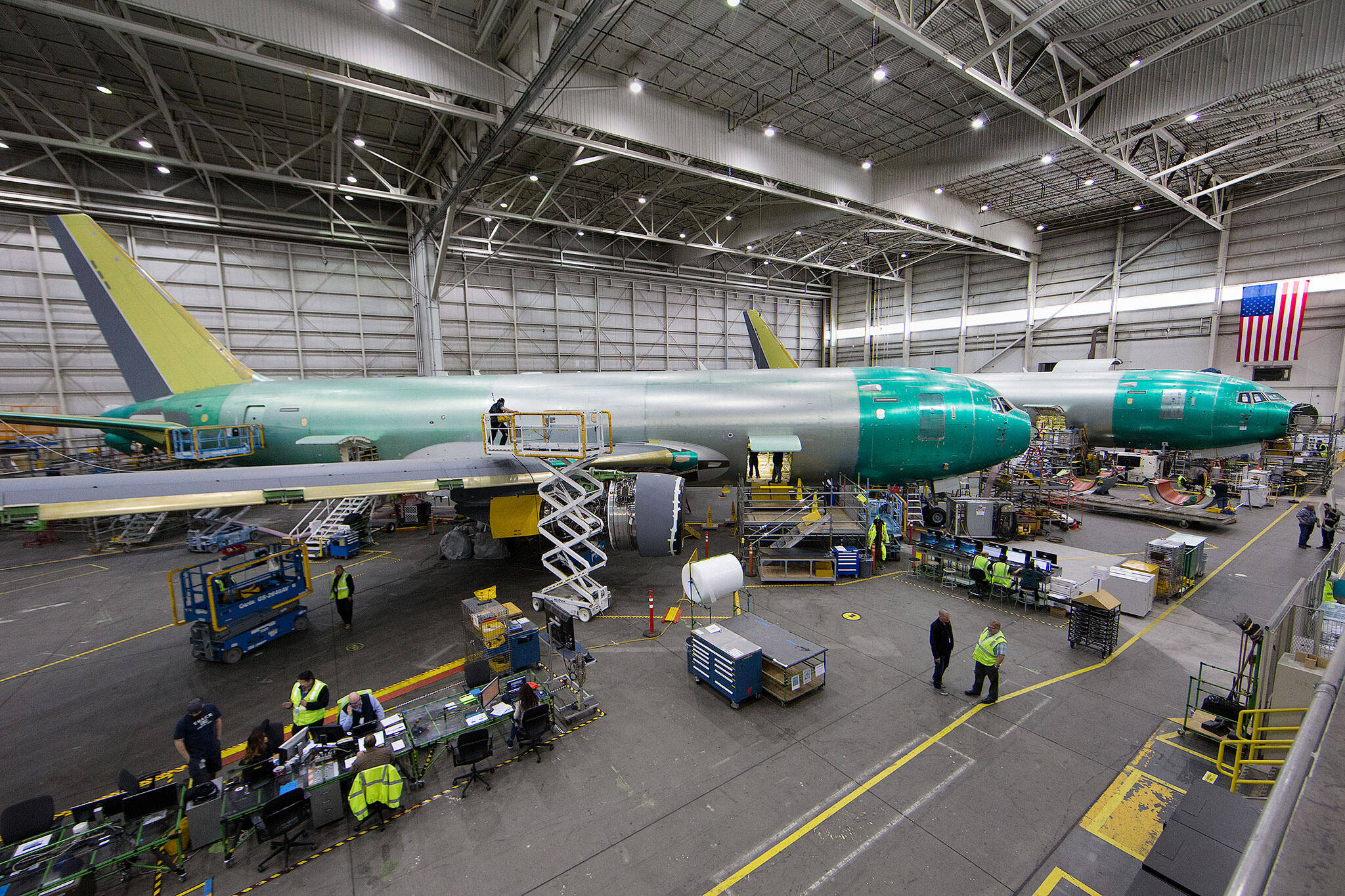 KC-46 Pegasus tankers at the Boeing Everett Modification Center at Paine Field. (Andy Bronson / Herald file)