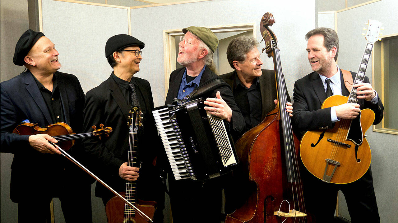 Pearl Django, known for their gypsy jazz swing style, will perform at Tim Noah Thumbnail Theater in Snohomish on April 23.