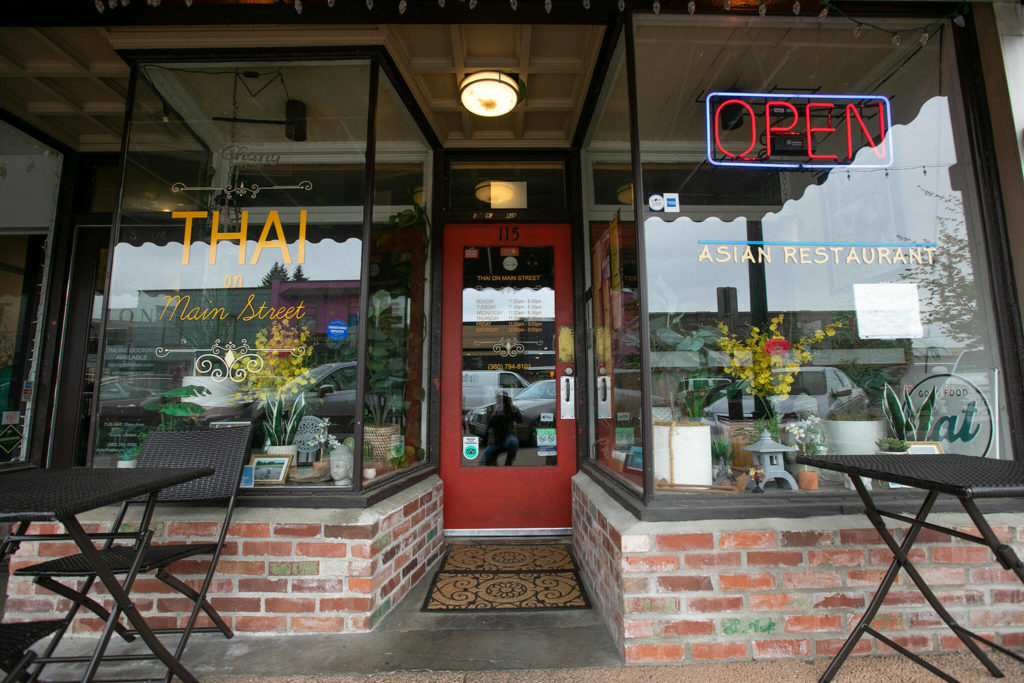 The front door of Thai on Main Street in Monroe. (Ryan Berry / The Herald)
