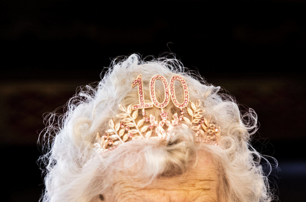 Ferne Ullestad donned a 100th birthday tiara at her celebration. (Olivia Vanni / The Herald)
