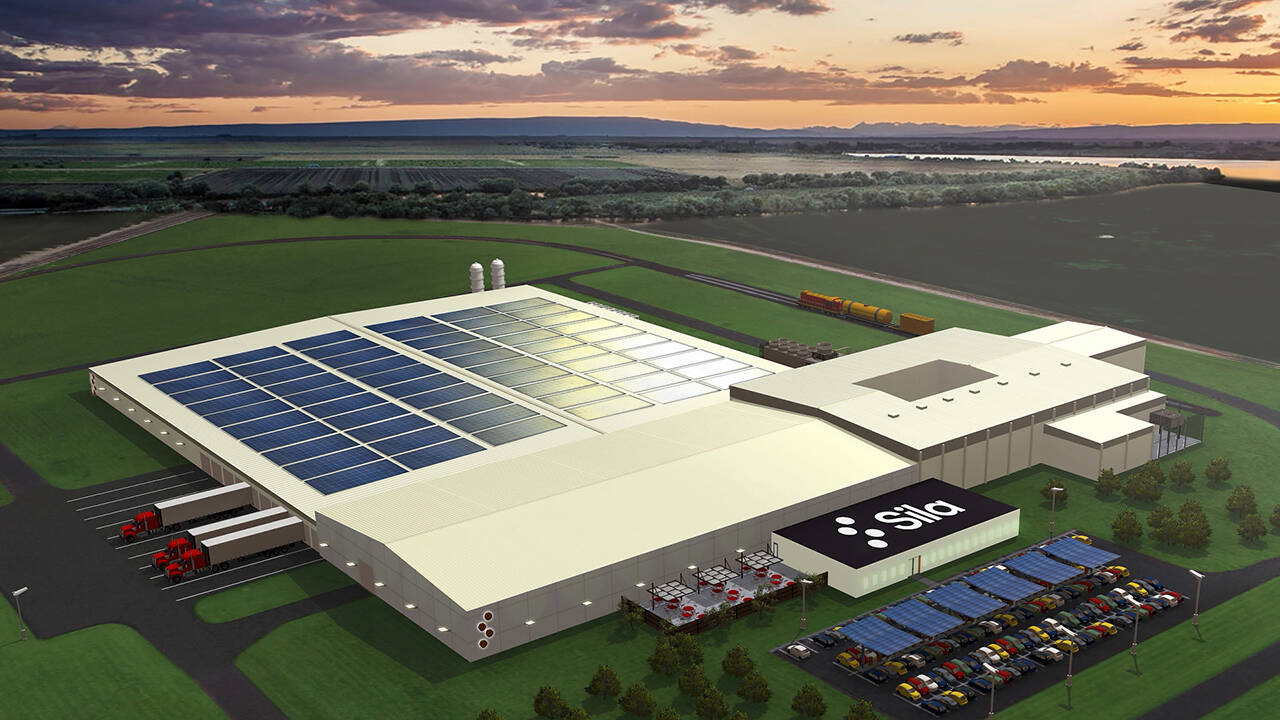 This 3D rendering shows Sila's 6000-foot facility in Moses Lake, to be used to manufacture lithium-ion anode battery materials. (Business Wire)