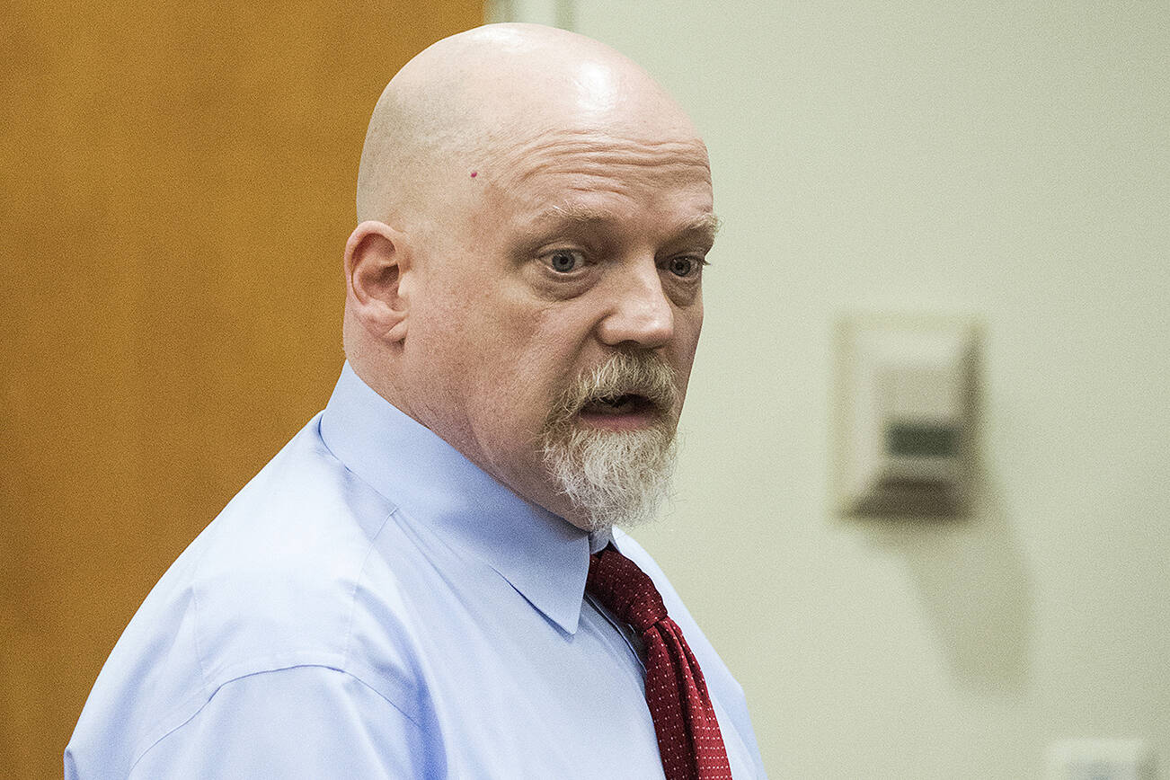 William Talbott II pleads his innocence before a judge sentences him to life with out parole at the Snohomish County Courthouse on Wednesday, July 24, 2019 in Everett, Wash. A Snohomish County judge sentenced William Talbott II to life in prison without parole, for murdering a young Canadian couple in 1987. (Andy Bronson / The Herald)