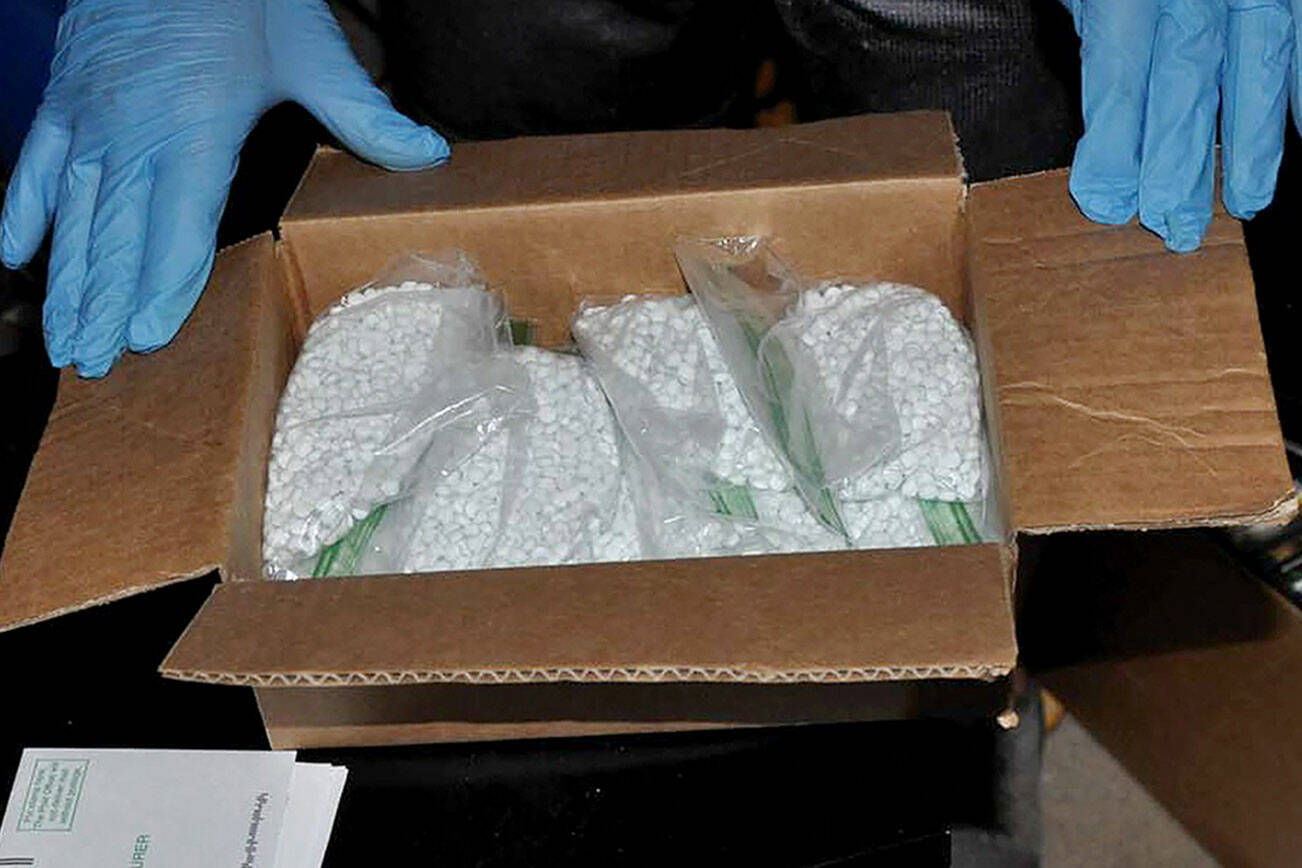 Fentanyl-laced pills — made to look like prescription oxycodone — were seized by law enforcement during a 2021 investigation into drug trafficking in Snohomish County. (U.S. Attorney’s Office)