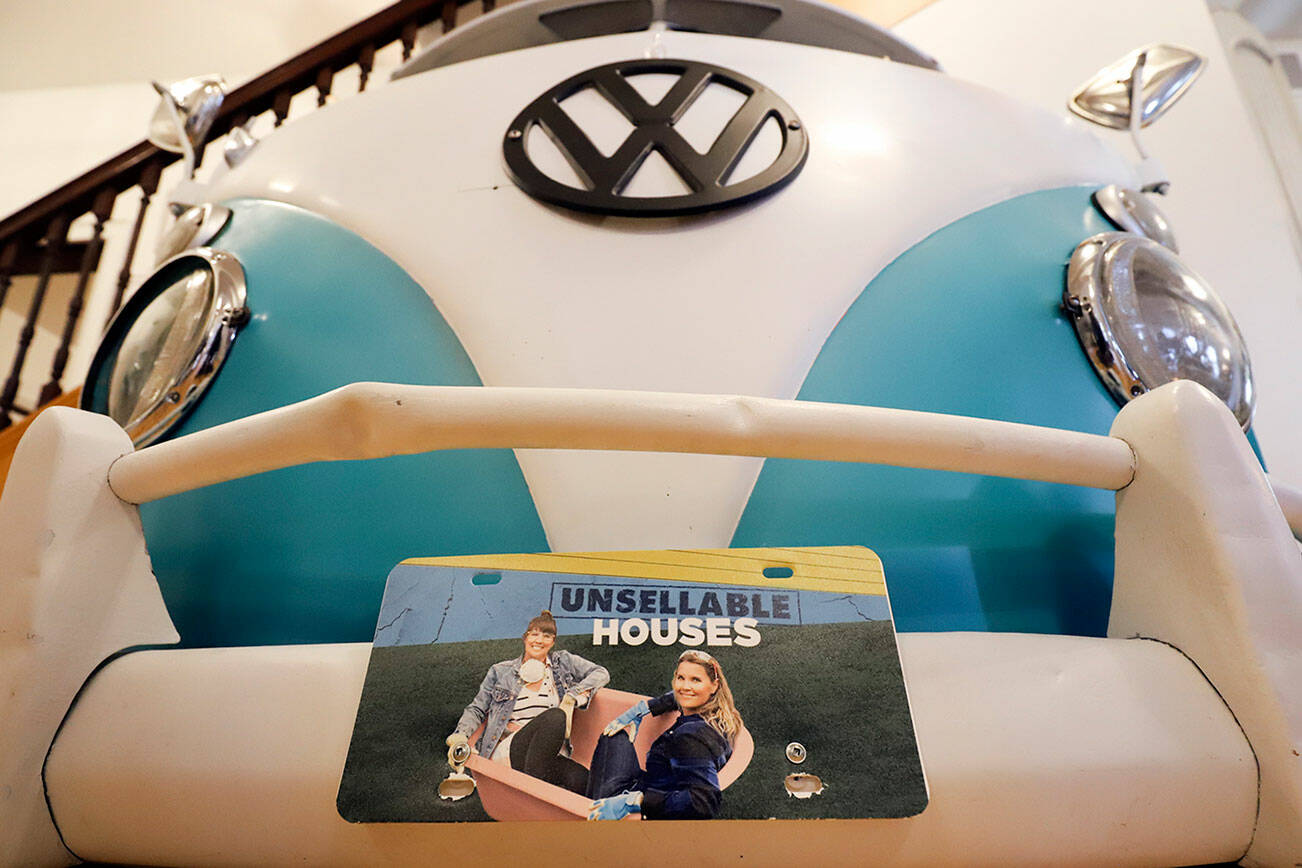 The signature retro VW bus is on display at the Lamb & Co. home decor store Saturday afternoon in Snohomish, Washington on January 8, 2022. (Kevin Clark / The Herald)