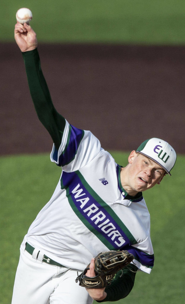 Edmonds-Woodway senior Jacob Gabler has allowed only one run in 12 innings pitched this postseason. (Olivia Vanni / The Herald)

