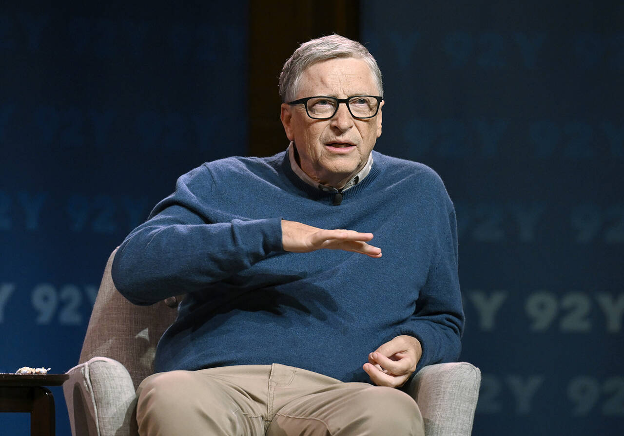 Bill Gates discusses his book “How to Prevent the Next Pandemic” at the 92nd Street Y on May 3 in New York. The Microsoft co-founder and billionaire philanthropist posted on Twitter on Tuesday that he tested positive for COVID-19. (Photo by Evan Agostini/Invision/AP, File)