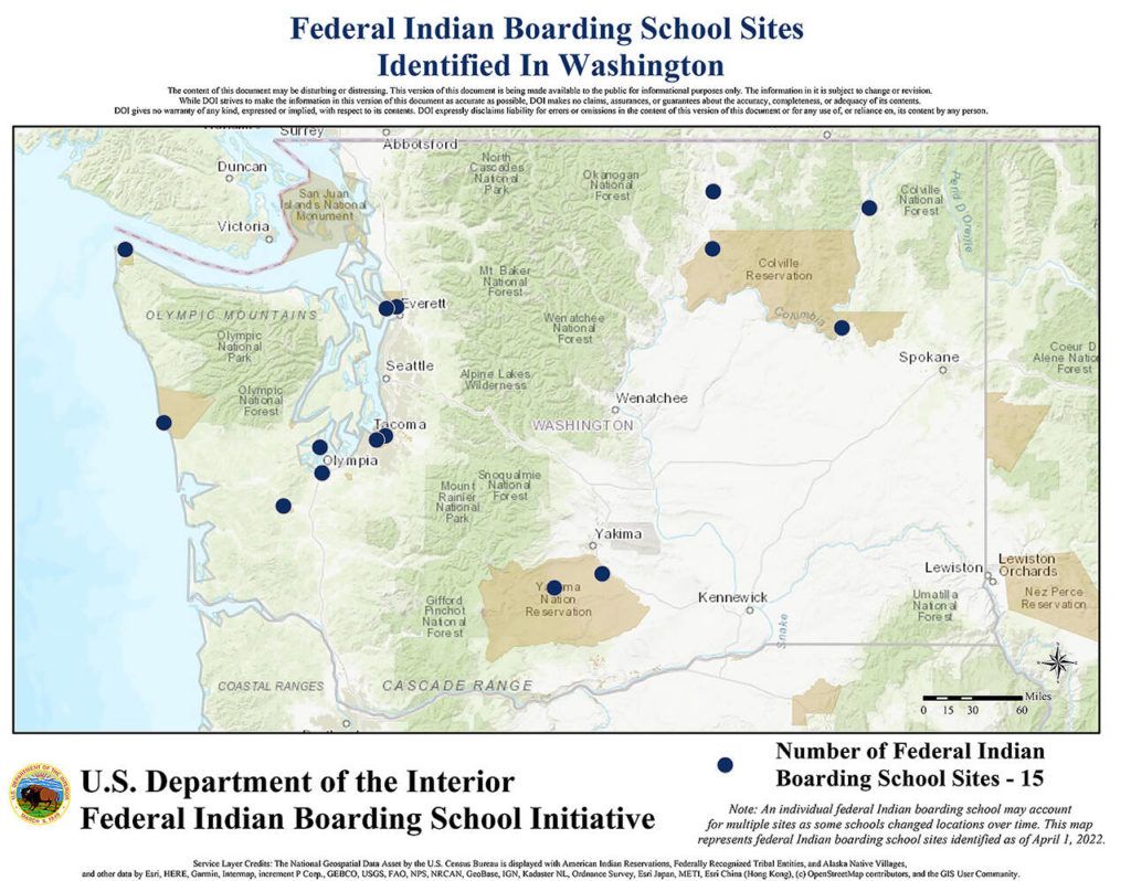 Federal Indian boarding school sites identified in Washington. (U.S. Department of the Interior)
