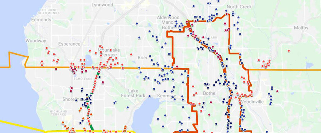 A map showing calls routed to the correct 911 call center after the implementation of Intrado’s new technology. Previously, they would’ve gone to the wrong dispatcher. (Intrado)
