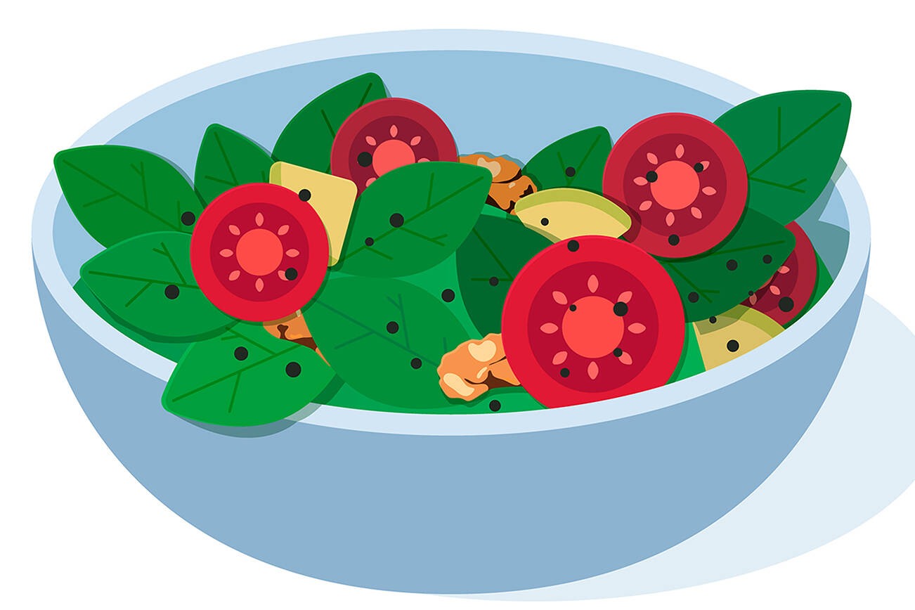 Vegan salad. Vector illustration. Concept of healthy eating