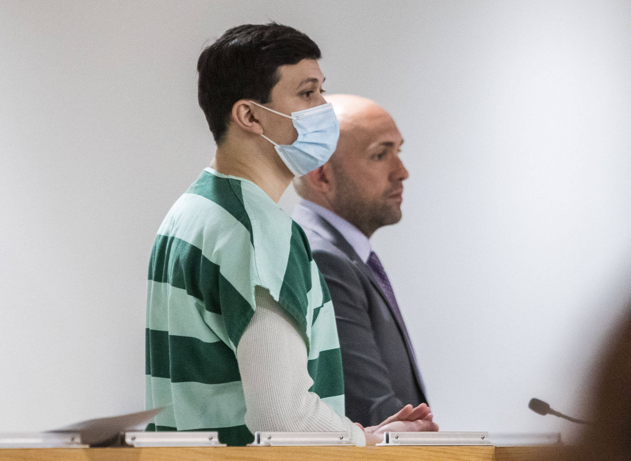 Rhyan Vasquez, charged with second-degree assault for beating his girlfriend, at a hearing at the Snohomish County Courthouse in Everett on Monday. (Olivia Vanni / The Herald)