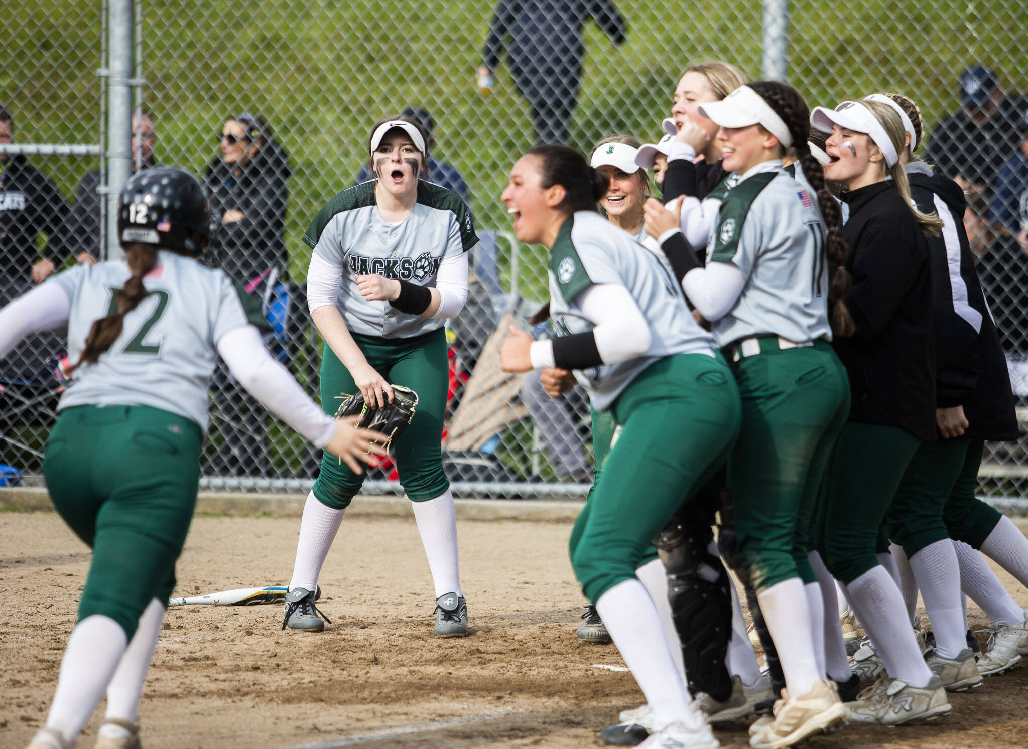 After back-to-back state titles in 2018 and 2019, Jackson is looking to achieve the first three-peat in Class 4A softball state history. But with an entirely new group of players from those championship teams, the Timberwolves are seeking to create their own legacy. (Olivia Vanni / The Herald)