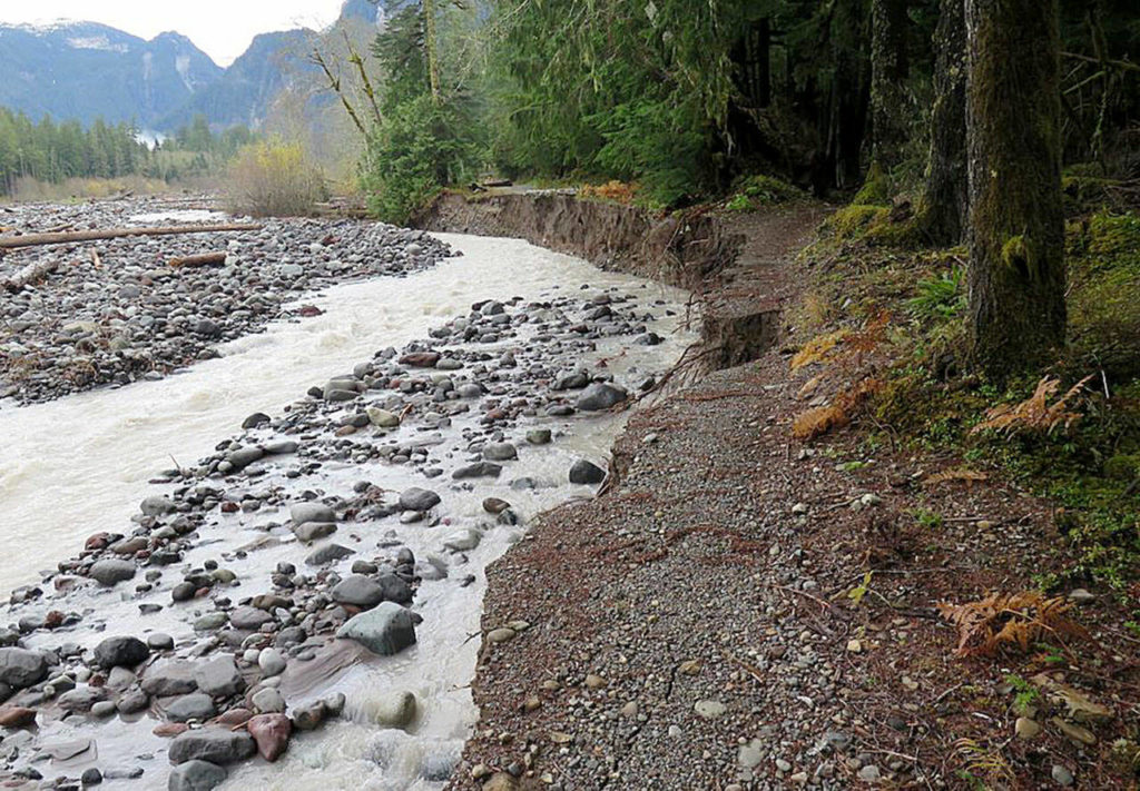 A washout last winter destroyed the Carbon River Trail, which was formerly a road in Mount Rainier National Park. (National Park Service photo via Enumclaw Courier-Herald, file)
