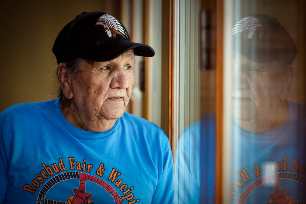 Matthew War Bonnet, 76, attended St. Francis Indian School in South Dakota from 1952 to 1960. Photographed in Tulalip, Washington on June 13, 2022. (Kevin Clark / The Herald)
