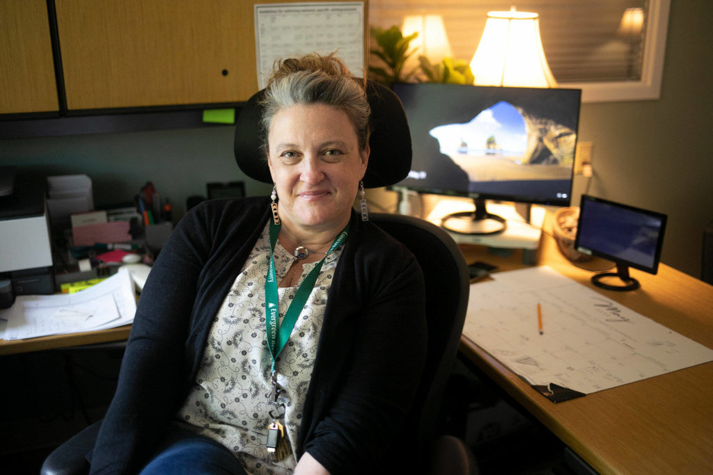 Mishele Rutherford in her office at Evergreen Recovery in Lynnwood. (Ryan Berry / The Herald) 
