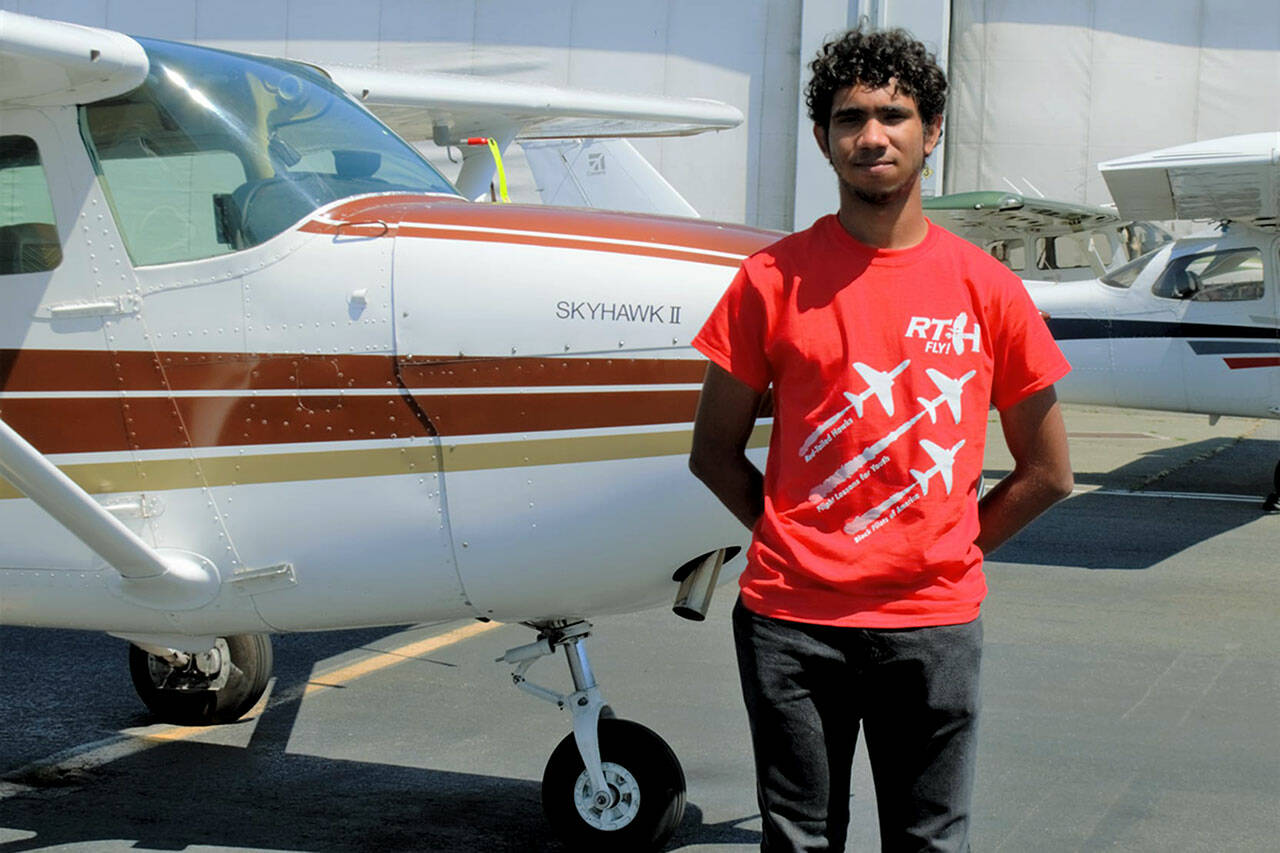 Zander Hamilton, a member of the Red-Tailed Hawks Flying Club based in Mukilteo, has been selected to attend a new U.S. Navy flight academy for 11th- and 12th-graders. Hamilton, 17, joined the club in 2018. (Jesse D. Hayes IV / Red-Tailed Hawks Flying Club)