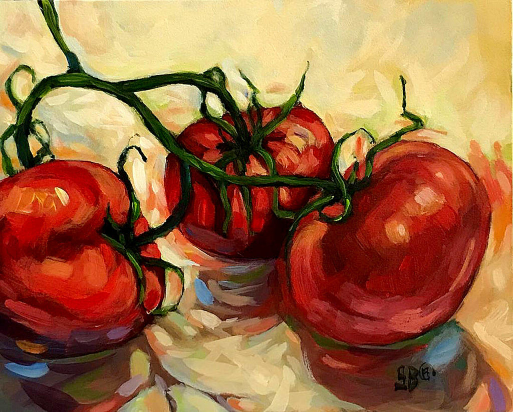 “Ripe Tomatoes,” by Scot Briscoe, one of the artists featured in June at Gallery North in Edmonds. (Gallery North)
