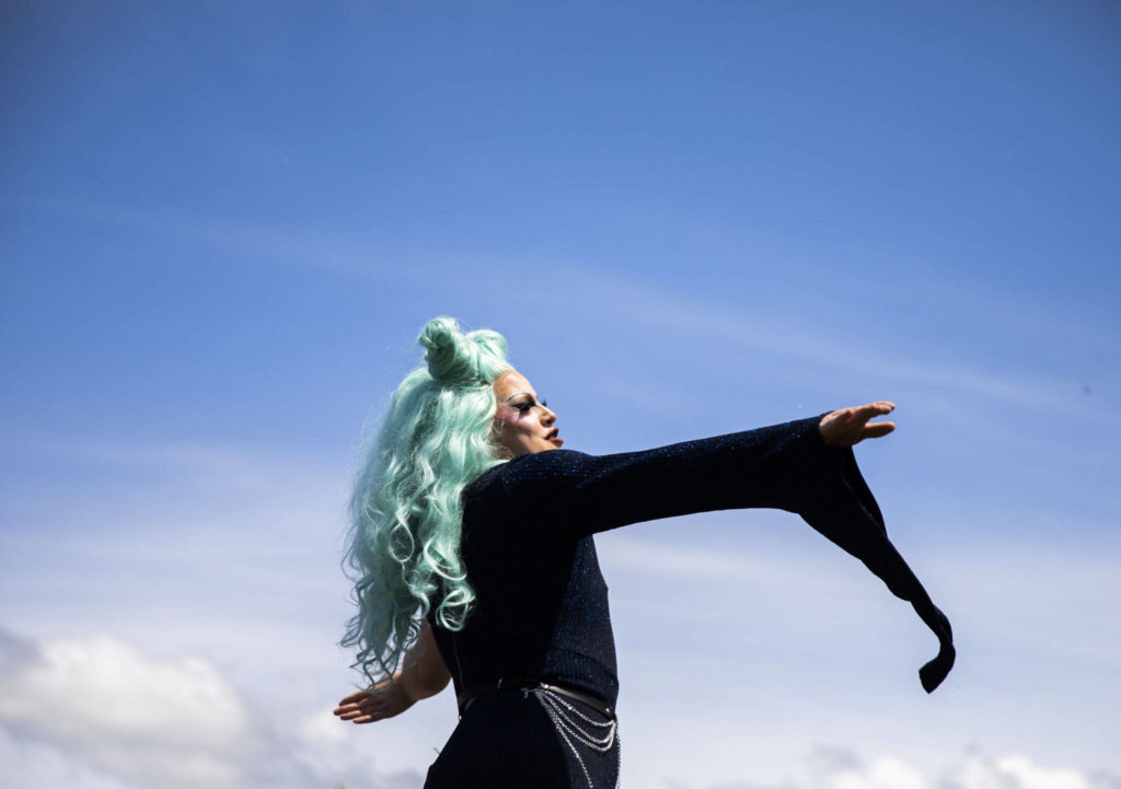 Tia Rikki performs at Arlington’s first-ever Pride celebration Saturday at Legion Memorial Park. (Olivia Vanni / The Herald)
