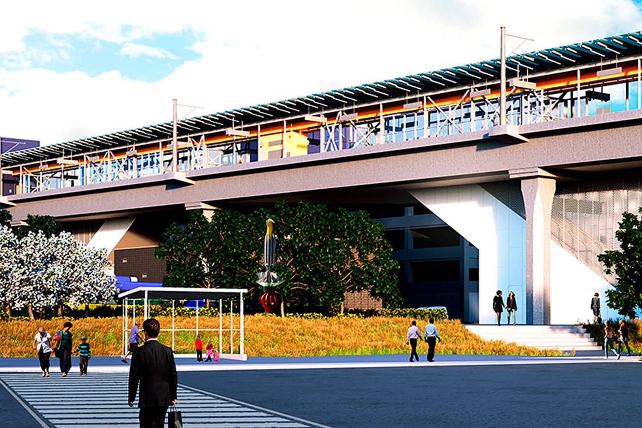 An illustration the planned Lynnwood station for Sound Transit's Link Light Rail, now under construction and scheduled to be completed in 2024. (Sound Transit)