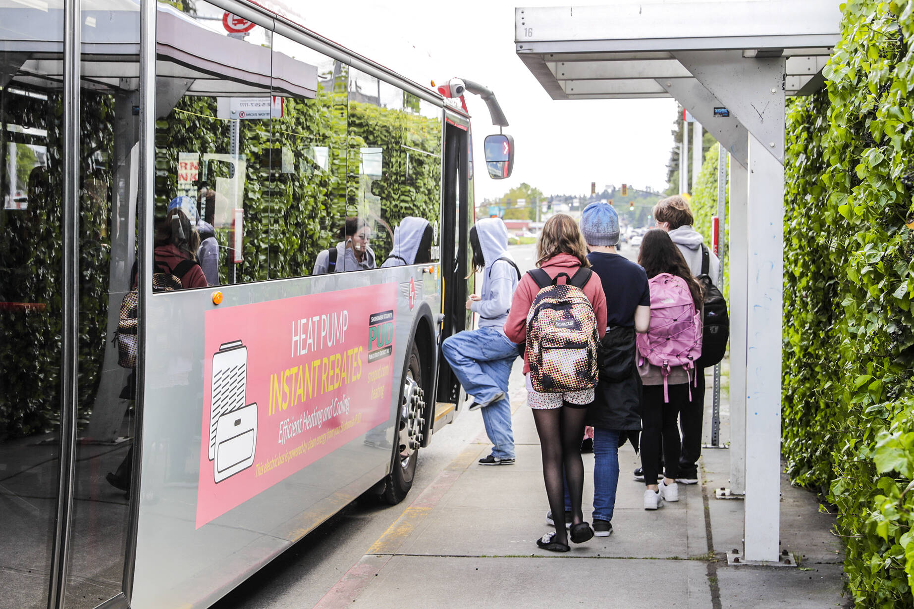 People 18 and under can board Everett Transit buses without paying fare starting July 1. (Kevin Clark / Herald file)