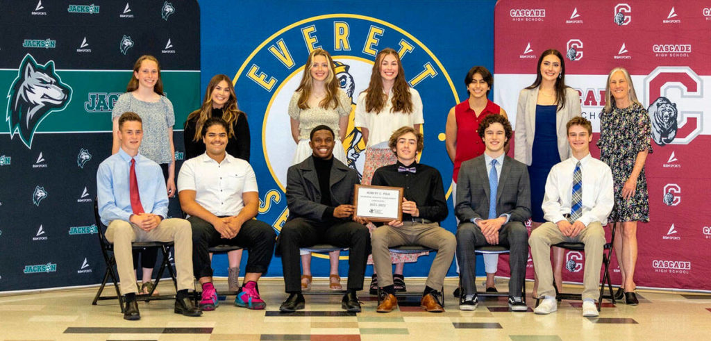 Candidates for the Robert C. Polk Memorial Athletic Scholarship at the Everett School District athletic awards banquet on Thursday. (Dan Acosta)
