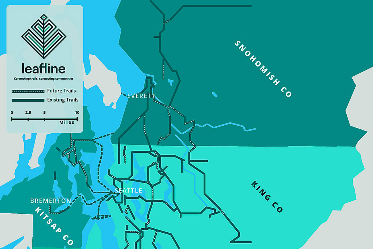 Leafline Trails Coalition's vision for over 900 miles of trails would improve connections across King, Kitsap, Pierce and Snohomish Counties. (Leafline Trails Coalition)