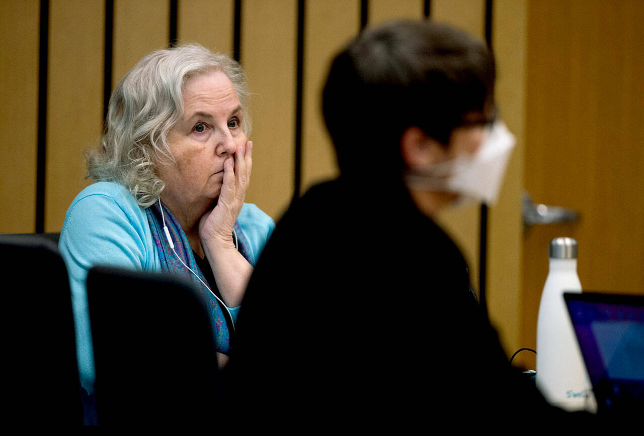 Romance writer Nancy Crampton Brophy, who has been sentenced for killing her husband, in court in Portland. (Dave Killen/The Oregonian via AP, Pool, File)